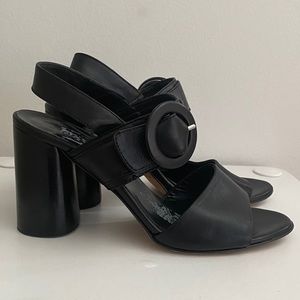 Napoleoni Chunky Block Heel Black Slingback Sandals 6